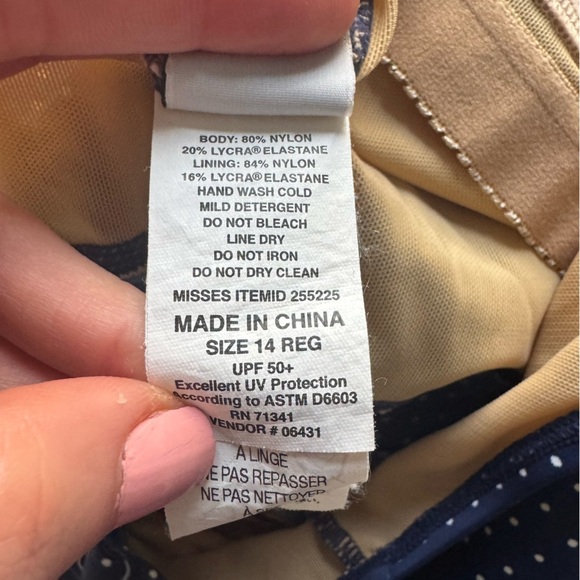 LL Bean one piece Swim Dress Swimsuit bathing suit Navy Blue white Polka Dot 14 - Picture 4 of 12